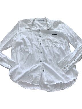 Calvin Klein Jeans Ladies Solid White Button Front Top Blouse L EUC